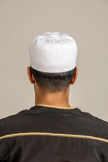 White Saudi Style Topi Kufi Islamic Hat - Madyna