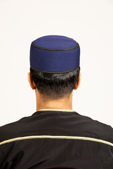 Rashid Black/White/Blue Islamic Turban Topi Prayer Hat Kufi - Madyna