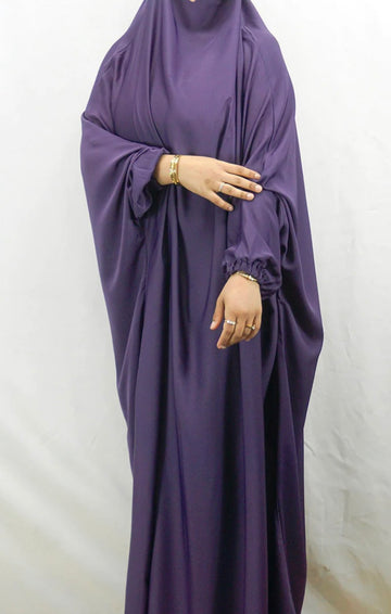 PURPLE / LILAC ONE PIECE LONG JILBAB KHIMAR ABAYA JHUBBA LADIES ROBE WITH SCARF LOOSE FIT - Madyna