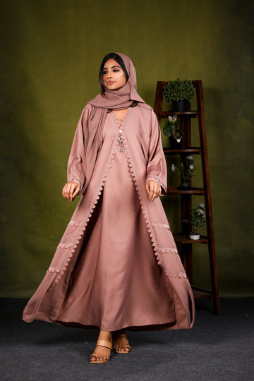 Marwa Blush Pink Layered Dubai Abaya | Dress Robe - Madyna