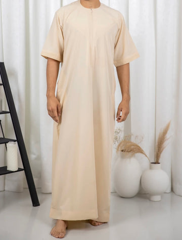 Vanilla Premium Half Sleeve Emirati Thobe | Jubba | Kandura - Madyna