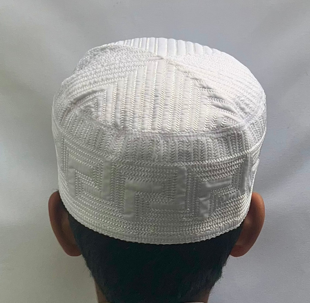 White embroidered cotton hat topi kufi - Madyna