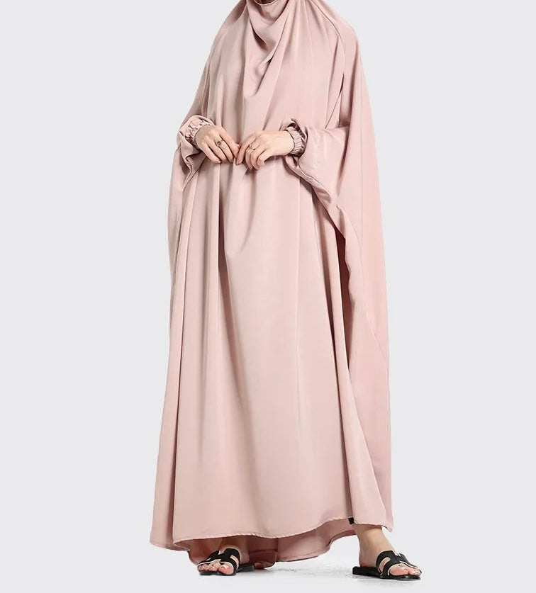 ROSE / BEIGE ONE PIECE LONG JILBAB KHIMAR ABAYA JHUBBA LADIES ROBE WITH SCARF LOOSE FIT - Madyna