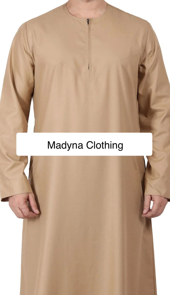 Men’s Sand / Golden Omani Style Emirati Thobe Kandura Jubba (without Tassel) - Madyna