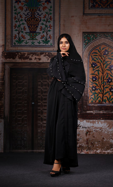Lulu Black Beautiful Abaya with Pearls Exclusive Dubai Design - Madyna