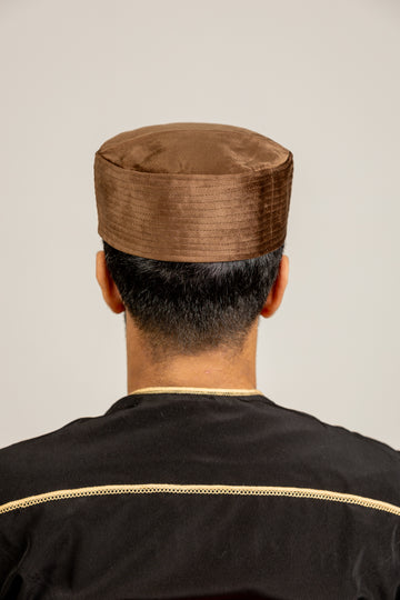 Brown Velvet Topi Kufi Islamic Prayer Hat Exclusive Design - Madyna