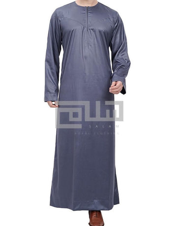 Men’s Grey Shiny Omani style Emirati Thobe | Jubba | Kandura - Madyna