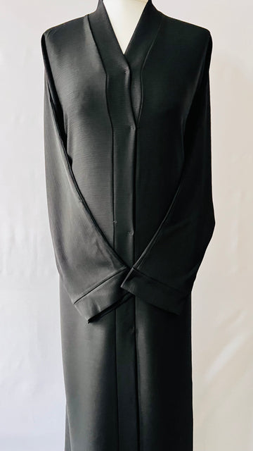 Black Front Open Abaya Nida Fabric With Buttons and Belt (open abaya , plain abaya) - Madyna