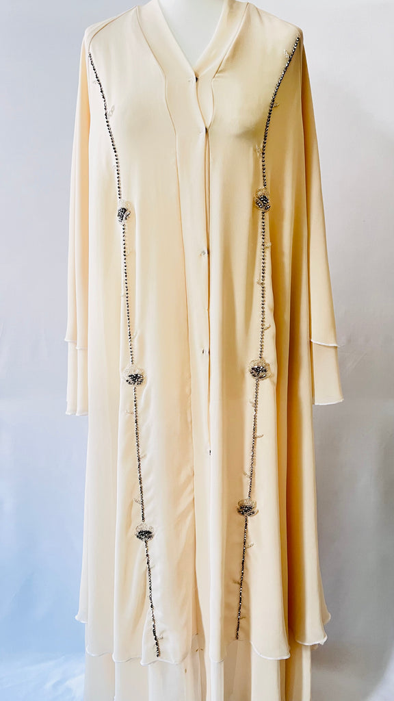 Beige / Cream Double Layered Abaya | Dress Beautiful Exclusive Design - Madyna
