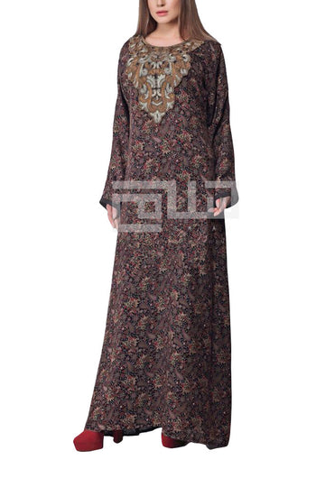 Premium Multi Color Finest Nida Fabric, Closed Kaftan/ maxi dress, Neck Embroidery. - Madyna