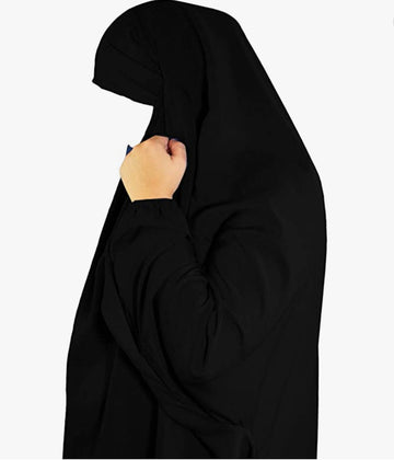 BLACK ONE PIECE LONG JILBAB KHIMAR ABAYA JHUBBA LADIES ROBE WITH SCARF LOOSE FIT - Madyna